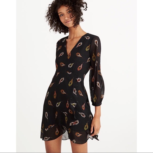 Madewell Dresses & Skirts - Madewell Long-Sleeve Poppy Dress Peacock Feathers